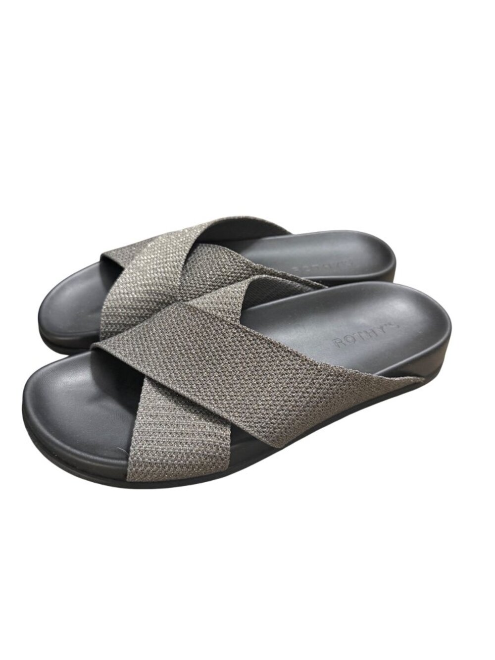 Rothys Gray Glitter Weekend Criss Cross Slides Womens Size 8